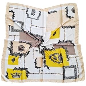 💖 2/$30 Boho square silky satin geometric print cream yellow scarf hair neck
